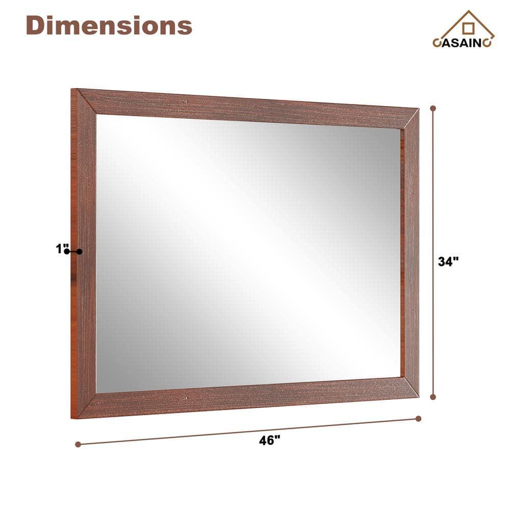 CASAINC  48in Solid Wood Framed Mirror in Multiple Color Frames Brown