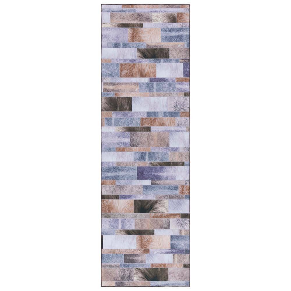 Faux Hide FAH515 Power Loomed Machine Washable Runner Rug - Beige/Purple - 2'6"x8' - Safavieh.