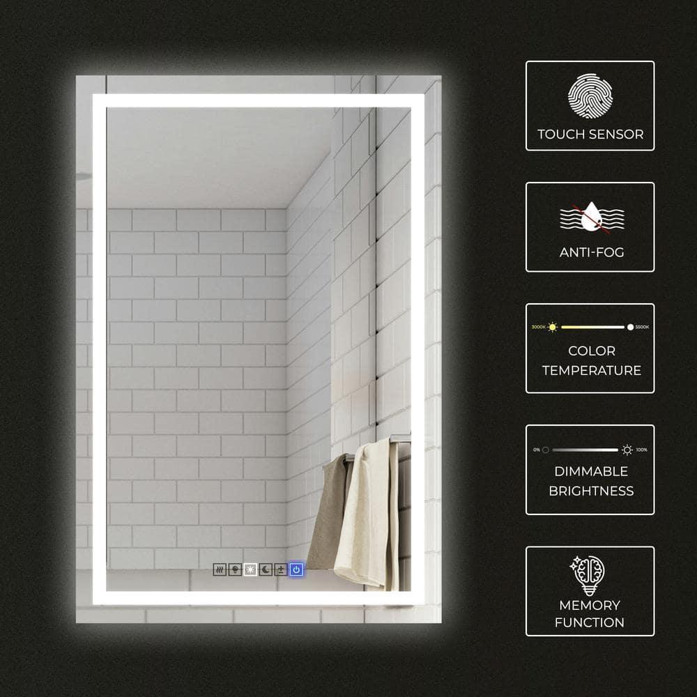 20"x30" inches LED Dimmable Bathroom Mirror Rectangle LED Lighted Wall Mounted Mirror for Vanity Room with Touch Button and Anti-Fog Function by Fab Glass and Mirror