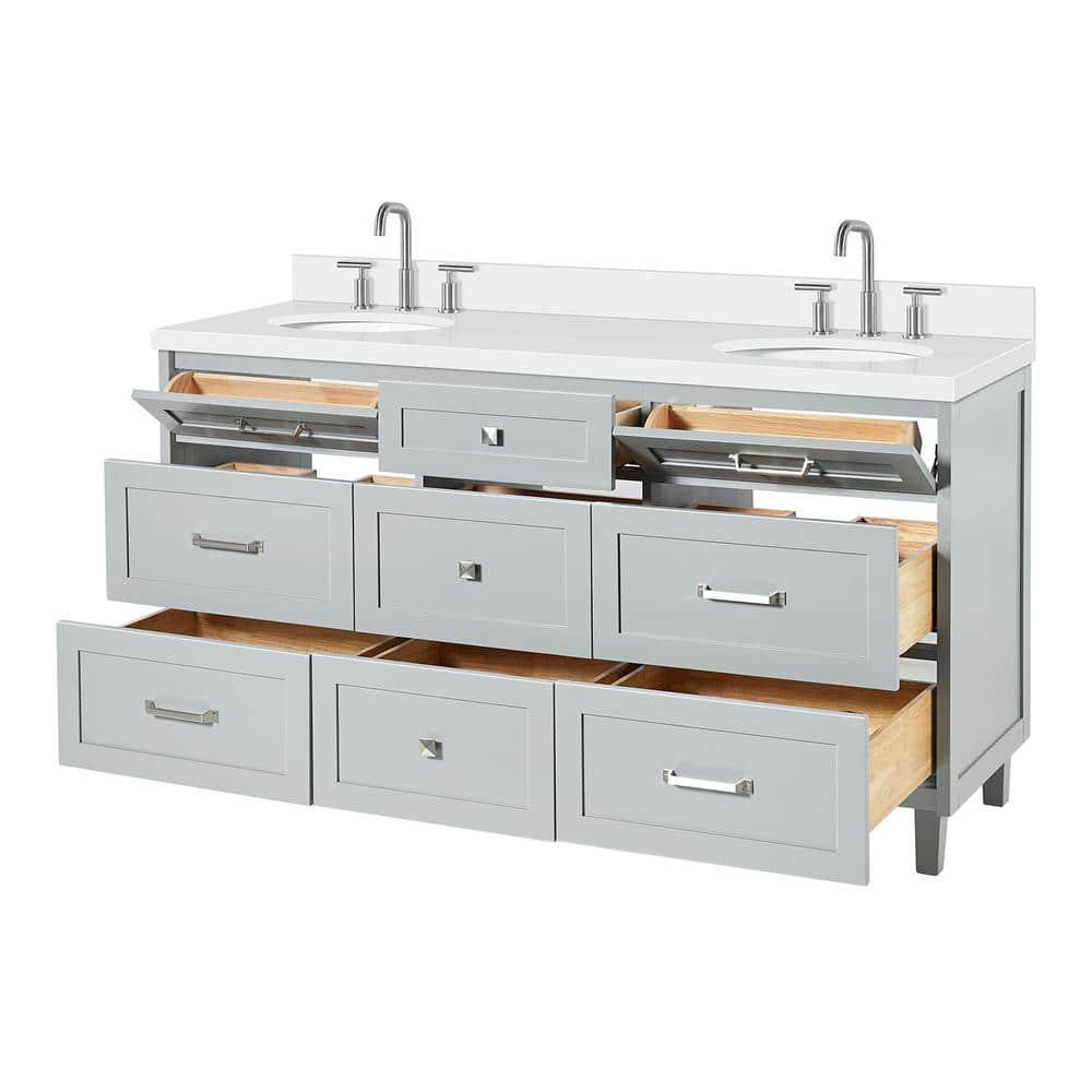 Ariel Bath Ariel Monrow 67 Inch Double Oval Sink Bathroom Vanity With Pure White Quartz Countertop