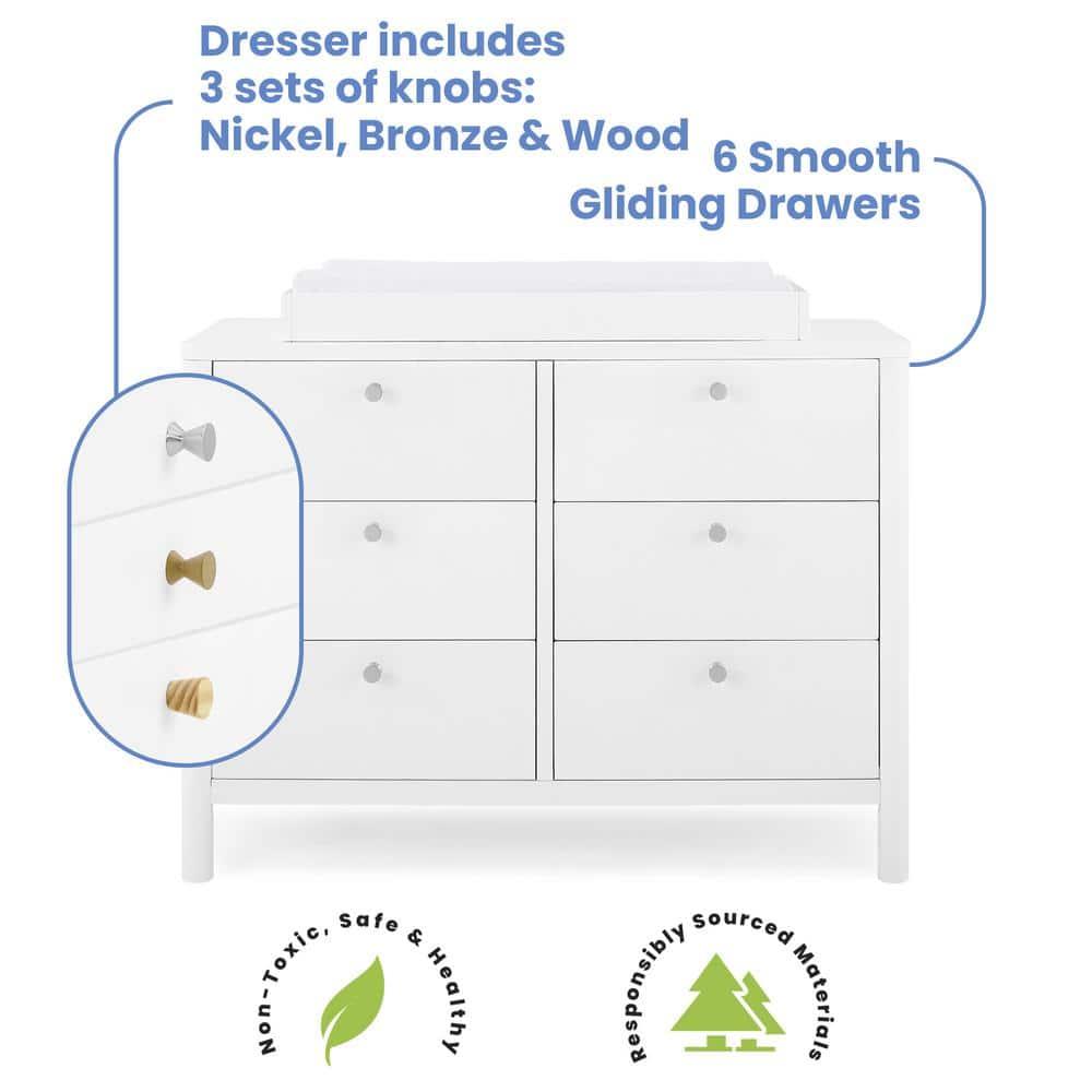 Delta Children Delta Children Brooks 6 Drawer Dresser With Interlocking Drawers (Includes 3 Sets Of Knobs – Choose From Natural, Brushed Nickel & Melted Bronze), Bianca