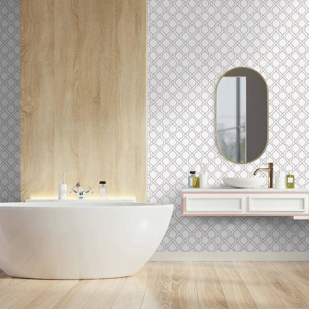 Surface Style - Peel and Stick Wallpaper, Geometric Wallpaper for Bedroom, Powder Room, Kitchen, Self Adhesive, Vinyl, 30.75 Sq Ft Coverage (Curveball Collection, Platinum)