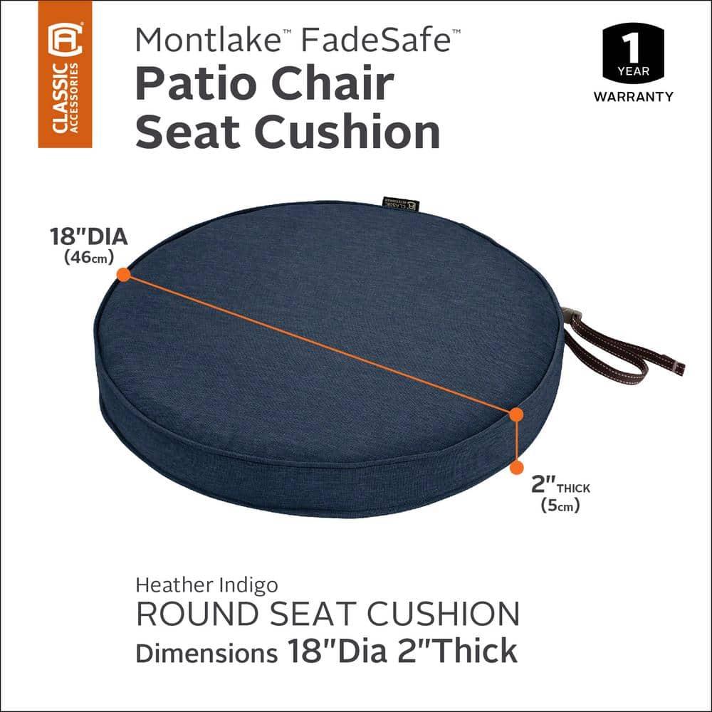 Classic Accessories Montlake FadeSafe Water-Resistant Patio Dining Seat Cushion, 18 x 2 inch, Heather Indigo
