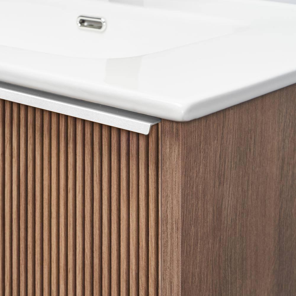 Demeter Art Chrome 40 in. W x 18.1 in. D x 22.8 in. H Deco Wall Mounted Vanity with Single Sink and White Ceramic Top