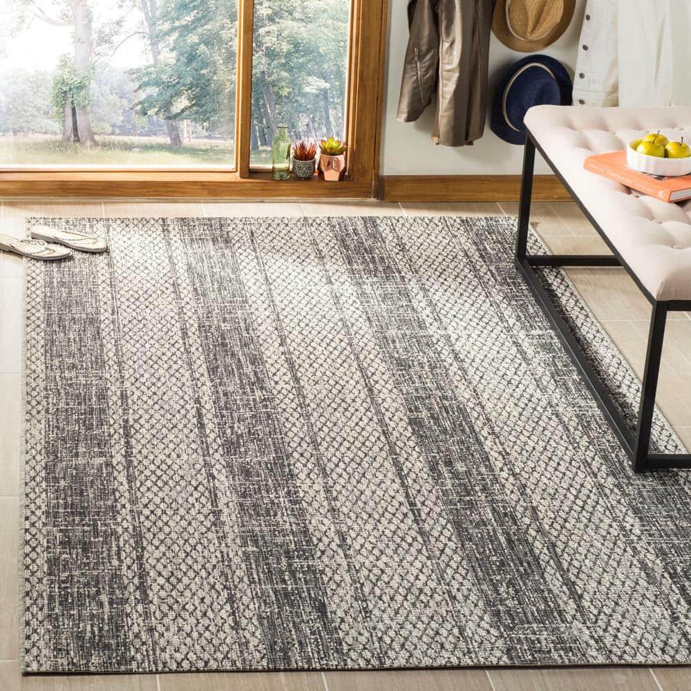Courtyard CY8736 Power Loomed Indoor and Outdoor Area Rug - Light Grey/Black - 6'7"x6'7" - Safavieh