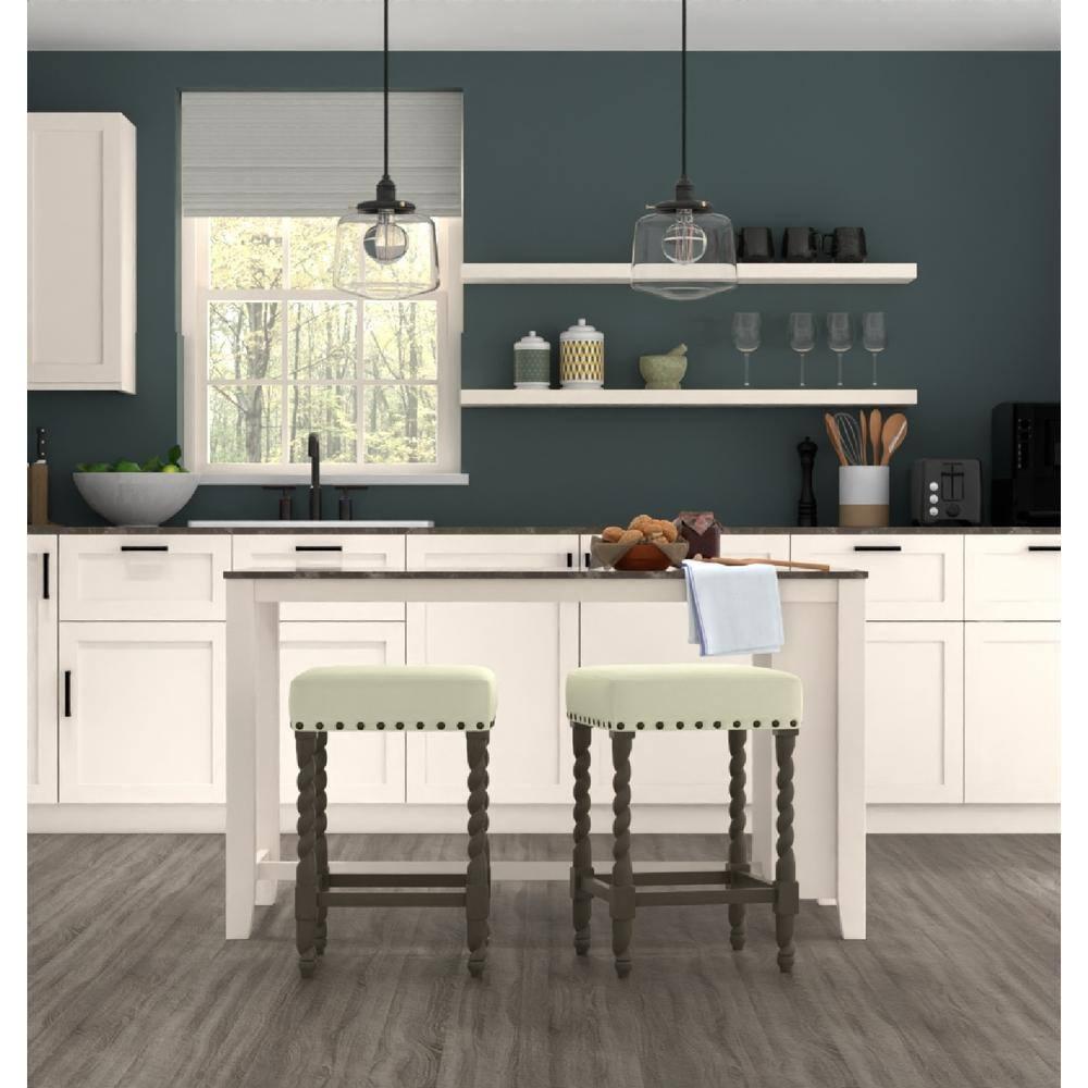 Carolina Living 24" Cadmus Counter Height Barstool Gray/Beige: Upholstered Seat, Antique Brass Nailhead Trim