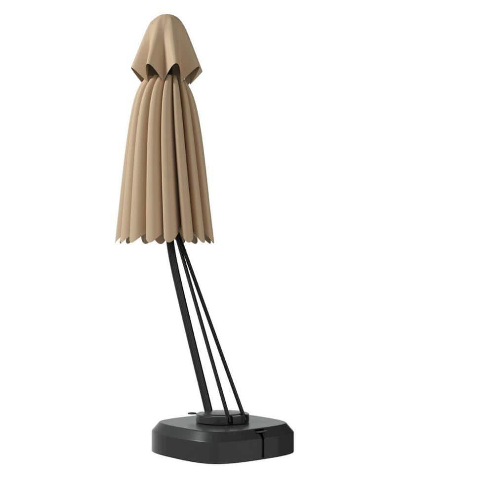 Canddidliike 11 Feet Outdoor Cantilever Hanging Umbrella with Base and Wheels-Tan, Patio Offset Umbrella with Easy Tilt Adjustment, Offset Hanging Umbrella, Sunshade Umbrella Canopy