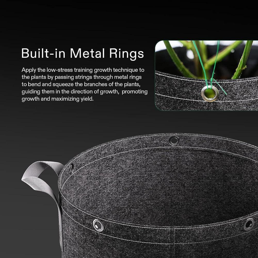 VIVOSUN 5-Pack 3 Gallon Grow Bags, 500G Thick Nonwoven Fabric Pots with Strap Handles, Multi-Purpose Rings, for Low Stress Plant Training Fruits, Vegetables, and Flowers