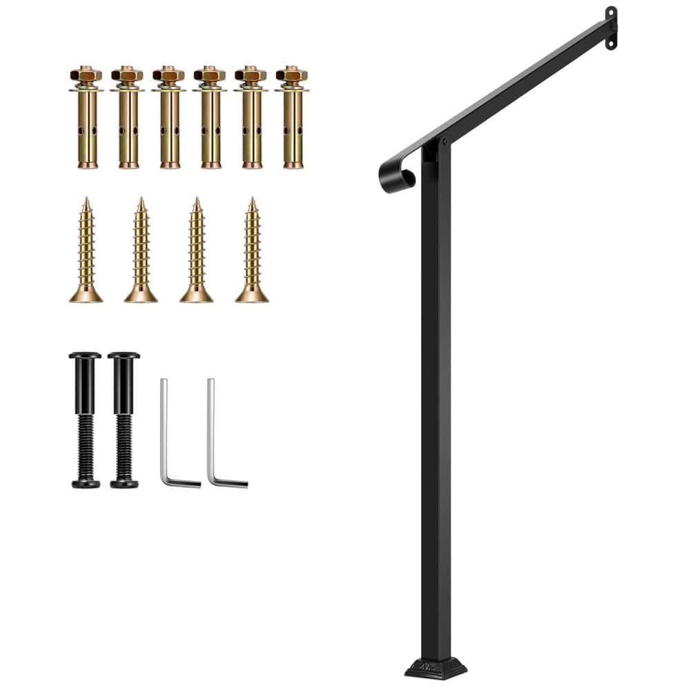 2 Step Wrought Mattle Iron Stair Handrail with Single Curved End