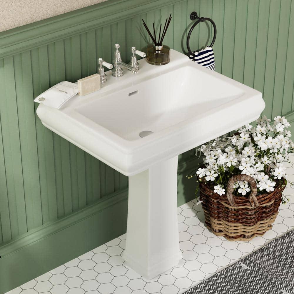 DeerValley Apex 34" Tall Rectangular Vitreous China Pedestal Bathroom Sink with Overflow DV-1P521