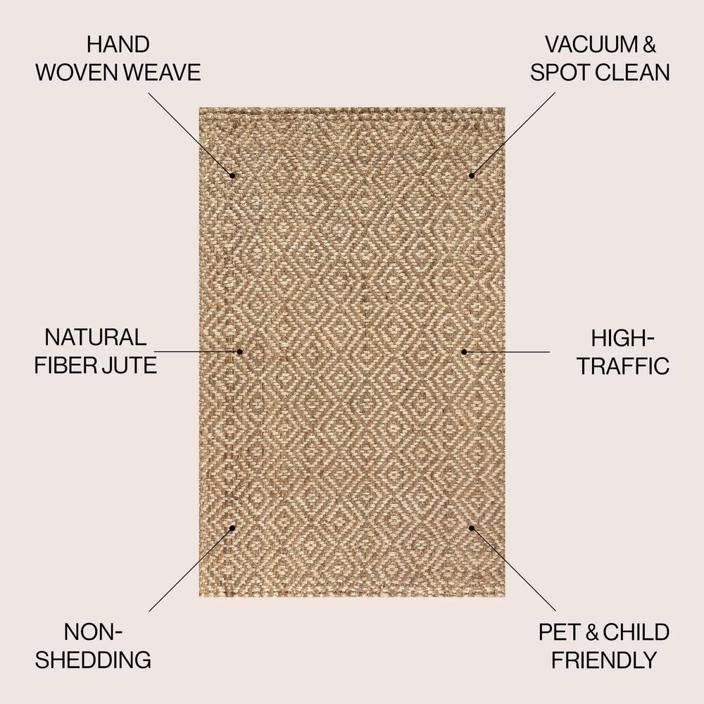 3'x5' Hira Hand Woven Diamond Chunky Jute Area Rug, Natural  - JONATHAN Y