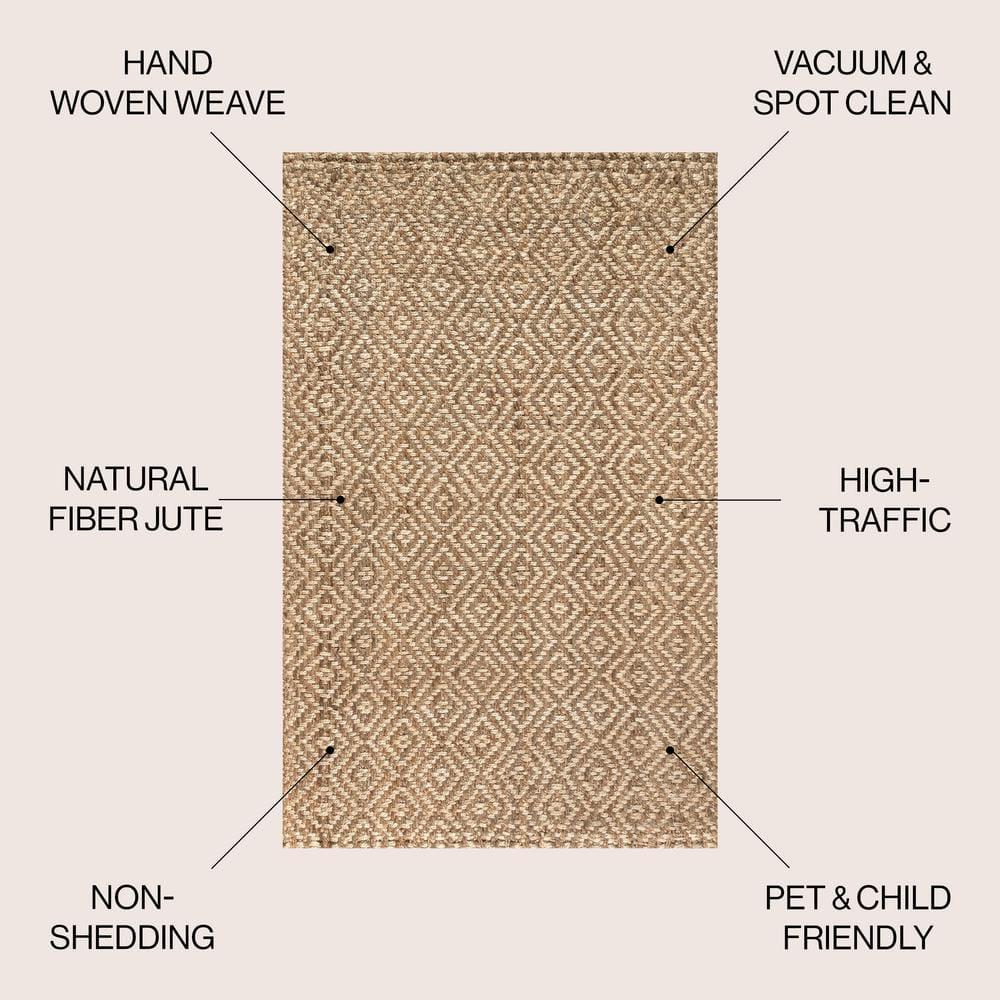 8'x10' Hira Hand Woven Diamond Chunky Jute Area Rug, Natural  - JONATHAN Y