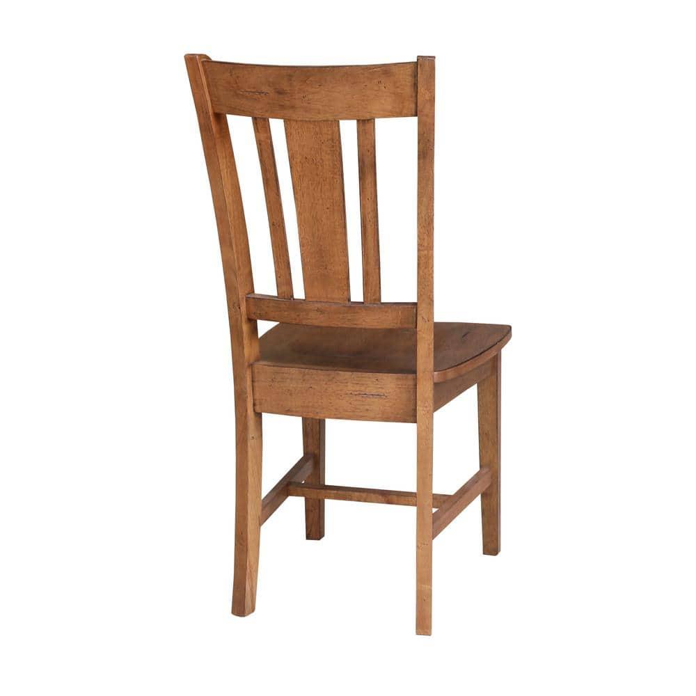 Set of 2 San Remo Splat Back Chairs Distressed Oak - International Concepts: Solid Wood, Parawood Material, Mid-Century Style
