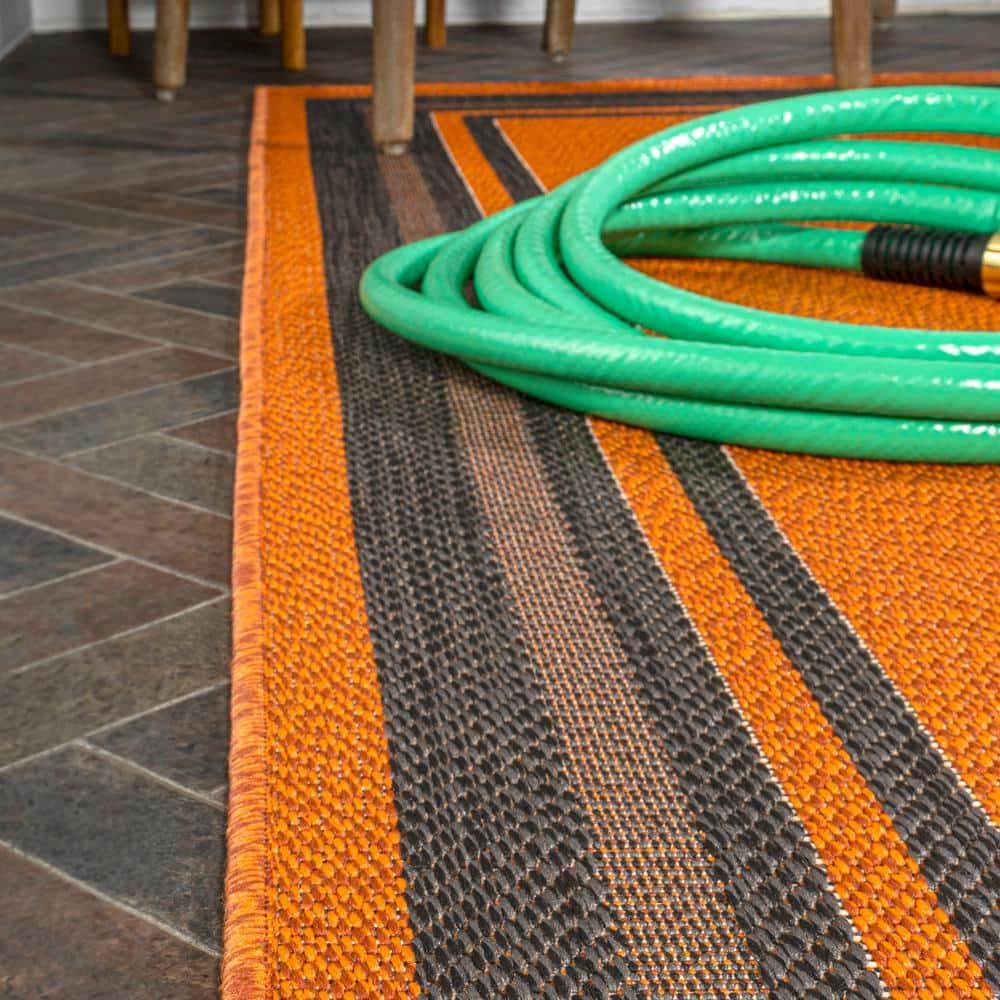 3' x 5' James Modern Border Stripe Indoor/Outdoor Area Rug, Orange/Dark Gray - JONATHAN Y