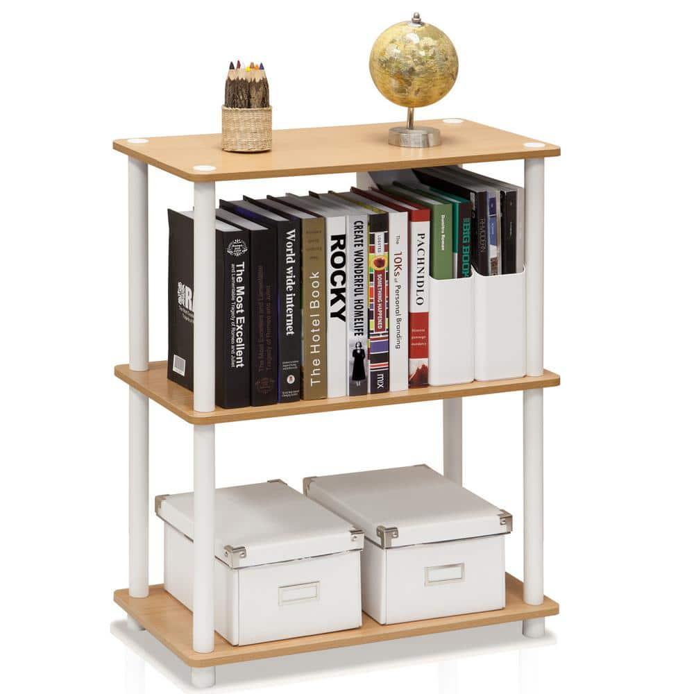 Furinno 3-Tier Decorative Bookshelf Open Multipurpose Shelf Bookcase Freestanding Display Rack with Classic Tube,Beech/White