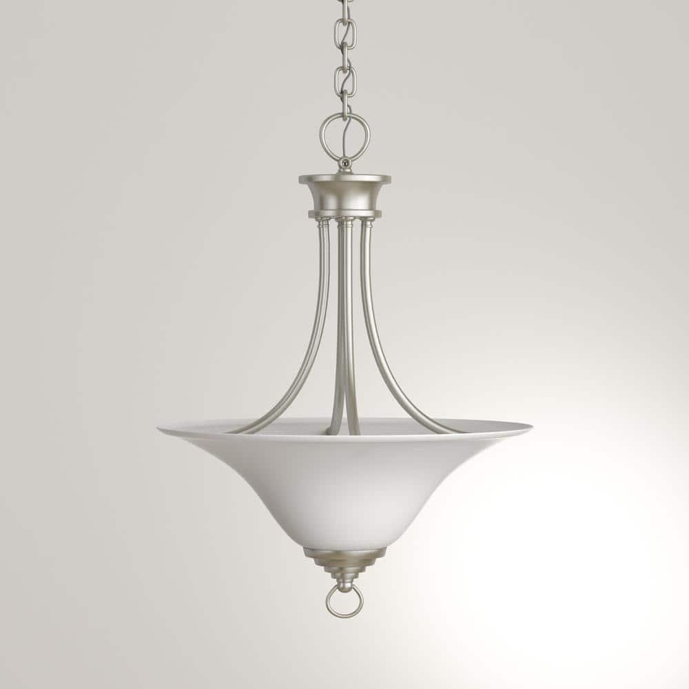 Progress Lighting Trinity Collection 3-Light Hall and Foyer Fixture, Brushed Nickel, Etched Glass Shade