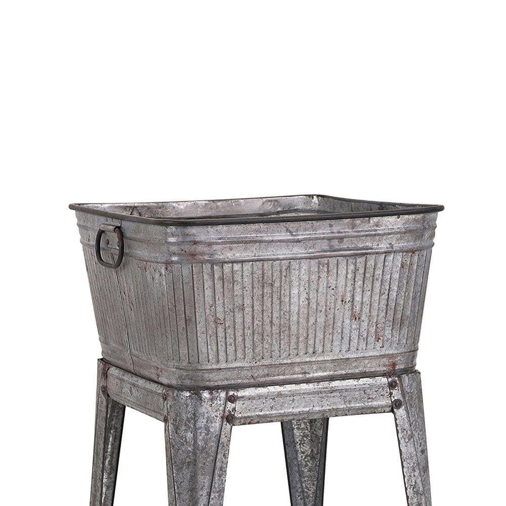 Gray Galvanized Metal Beverage Tub on Stand, 32-inch Height