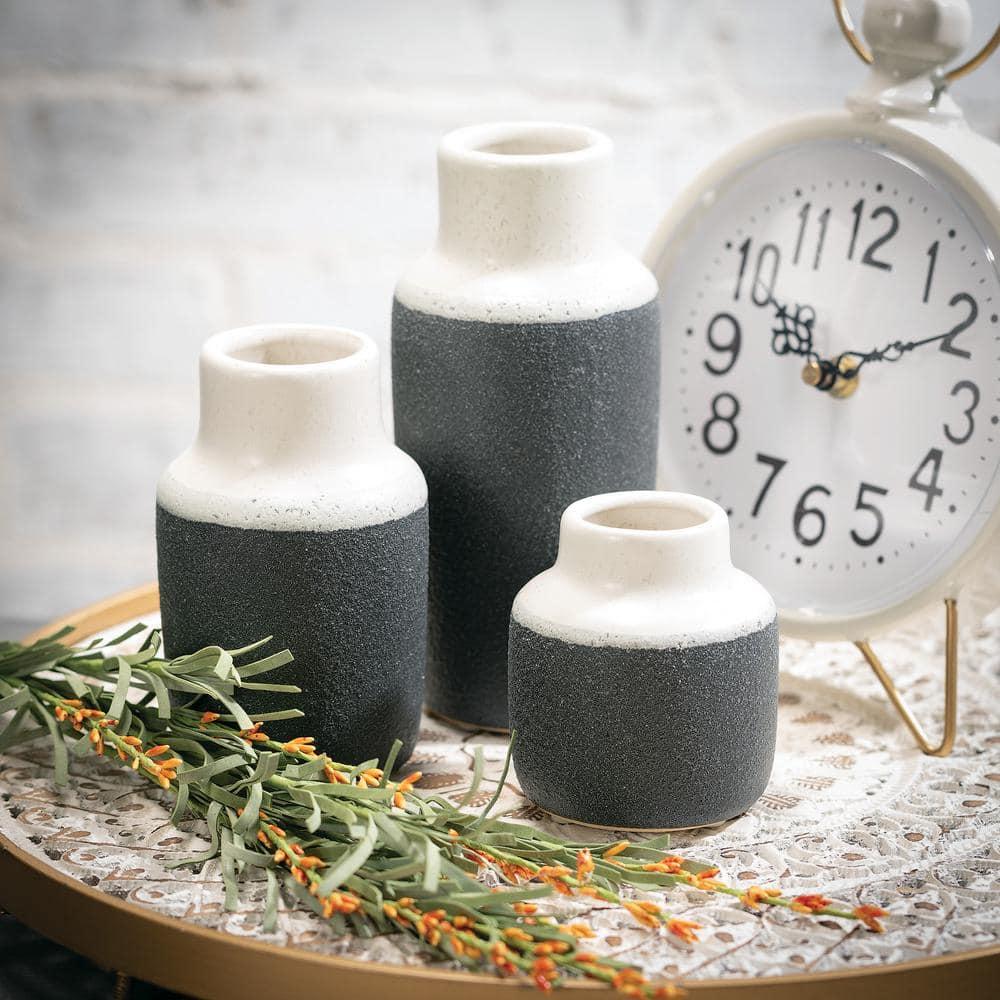 Sullivans Set of 3 Ceramic Vase 7"H, 5.25"H & 3.75"H White and Black