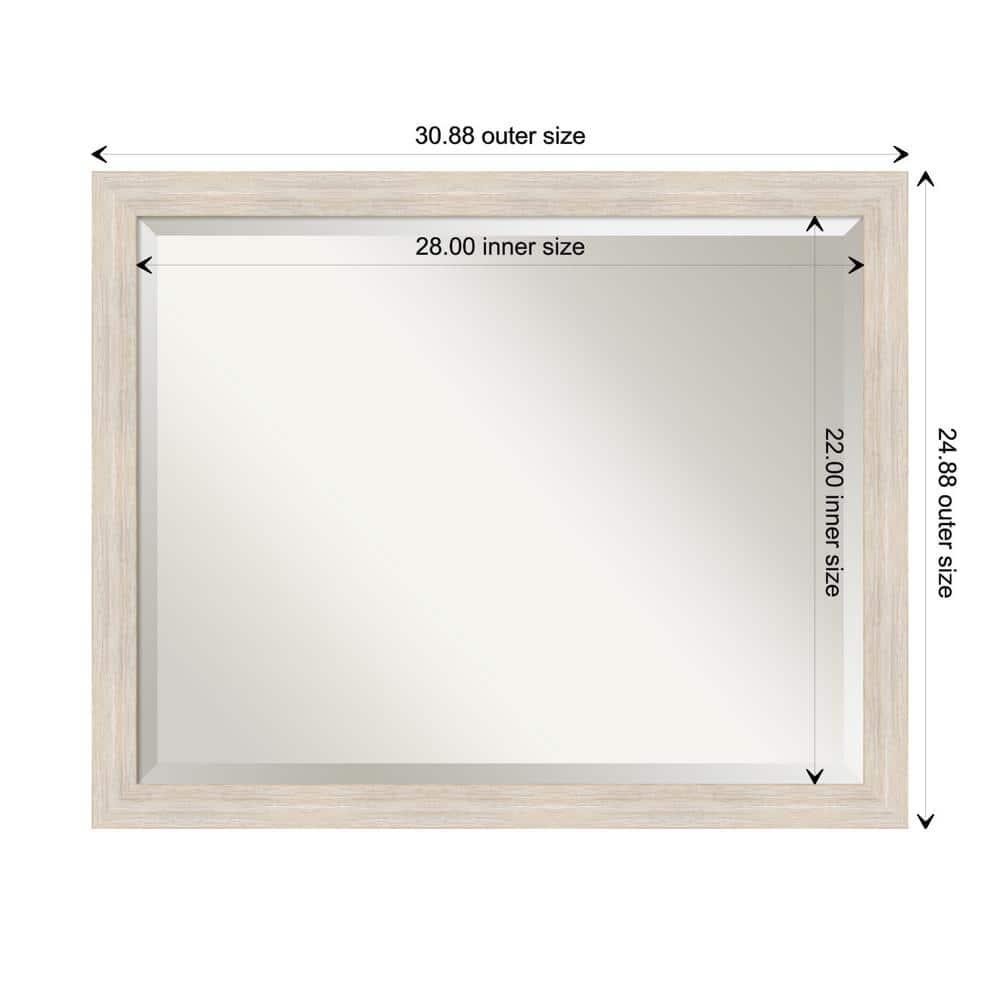 Amanti Art Beveled Wood Bathroom Wall Mirror - Hardwood Whitewash Narrow Frame - Hardwood White Wash Narrow Outer Size: 31 x 25 in