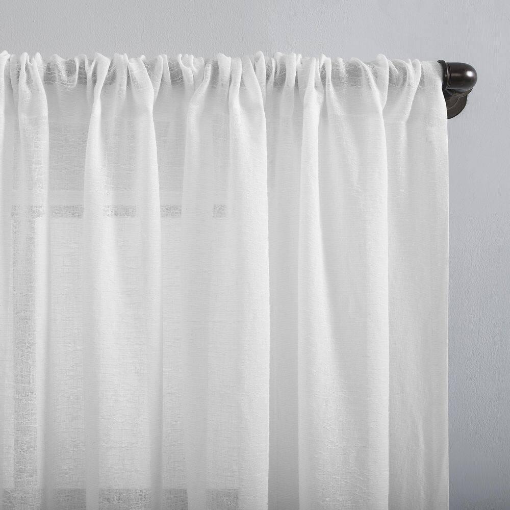 63"x52" Crushed Texture Anti-Dust Sheer Curtain Panel White - Clean Window: Modern Linen Slub Rod Pocket