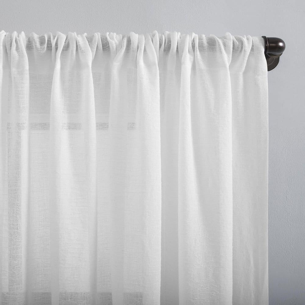84"x52" Crushed Texture Anti-Dust Sheer Curtain Panel White - Clean Window: Modern Slub Linen Rod Pocket