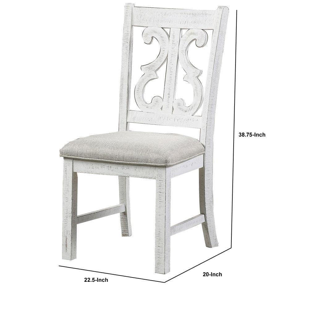 38.75 x 22.5 x 20 in. Open Scroll Back Wooden Side Chair with Padded Seat, White - Set of 2