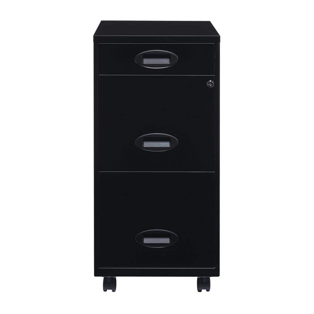 Black 3-Drawer Mobile Steel File Cabinet with Lock