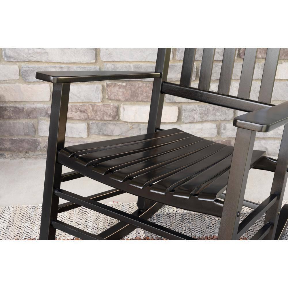 Jack Post Knollwood Mission Style Outdoor High Gloss Hardwood Rocker Chair with Slat Back Design, for Porch, Patio, Lawn, or Garden, Black