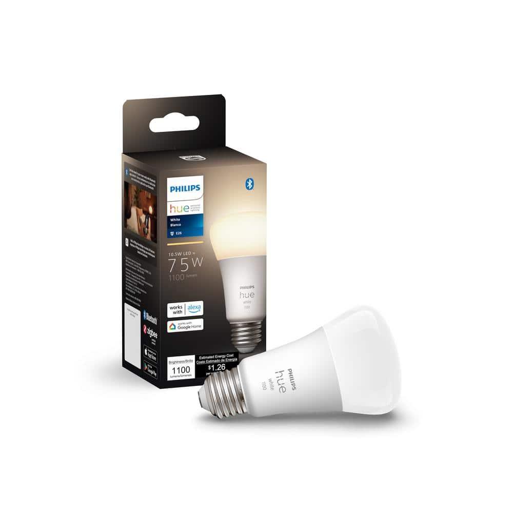 Philips Hue A19 75W Smart LED Bulb White: Dimmable, Smartphone Controlled, 1100 Lumens, Energy Star Certified