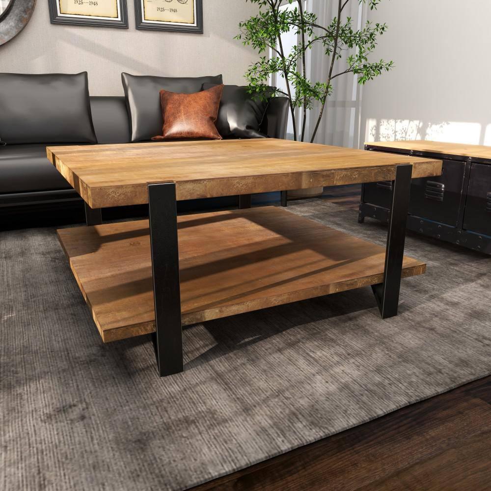 Industrial Wood Coffee Table Dark Brown - Olivia & May