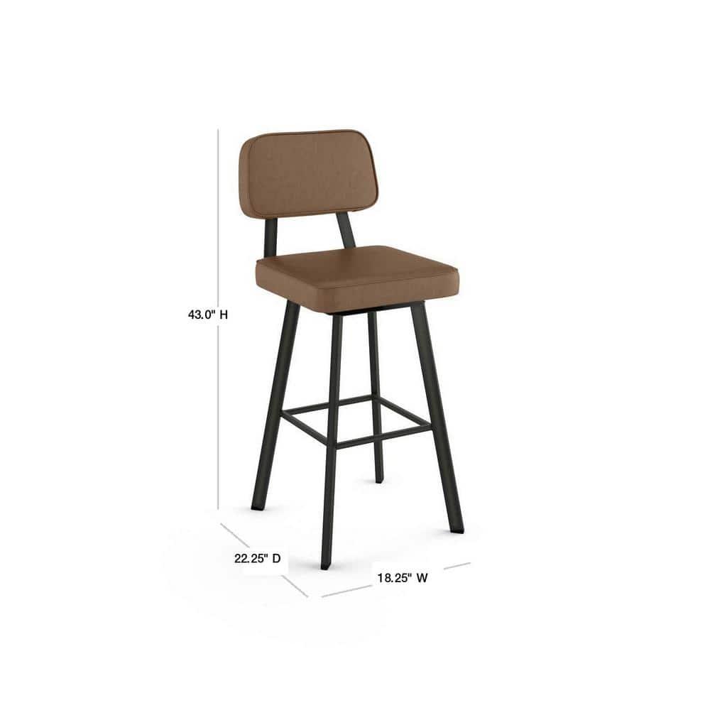 Amisco Clarkson 30 in. Swivel Bar Stool - Brown Faux Leather/Dark Brown Semi-Transparent Metal