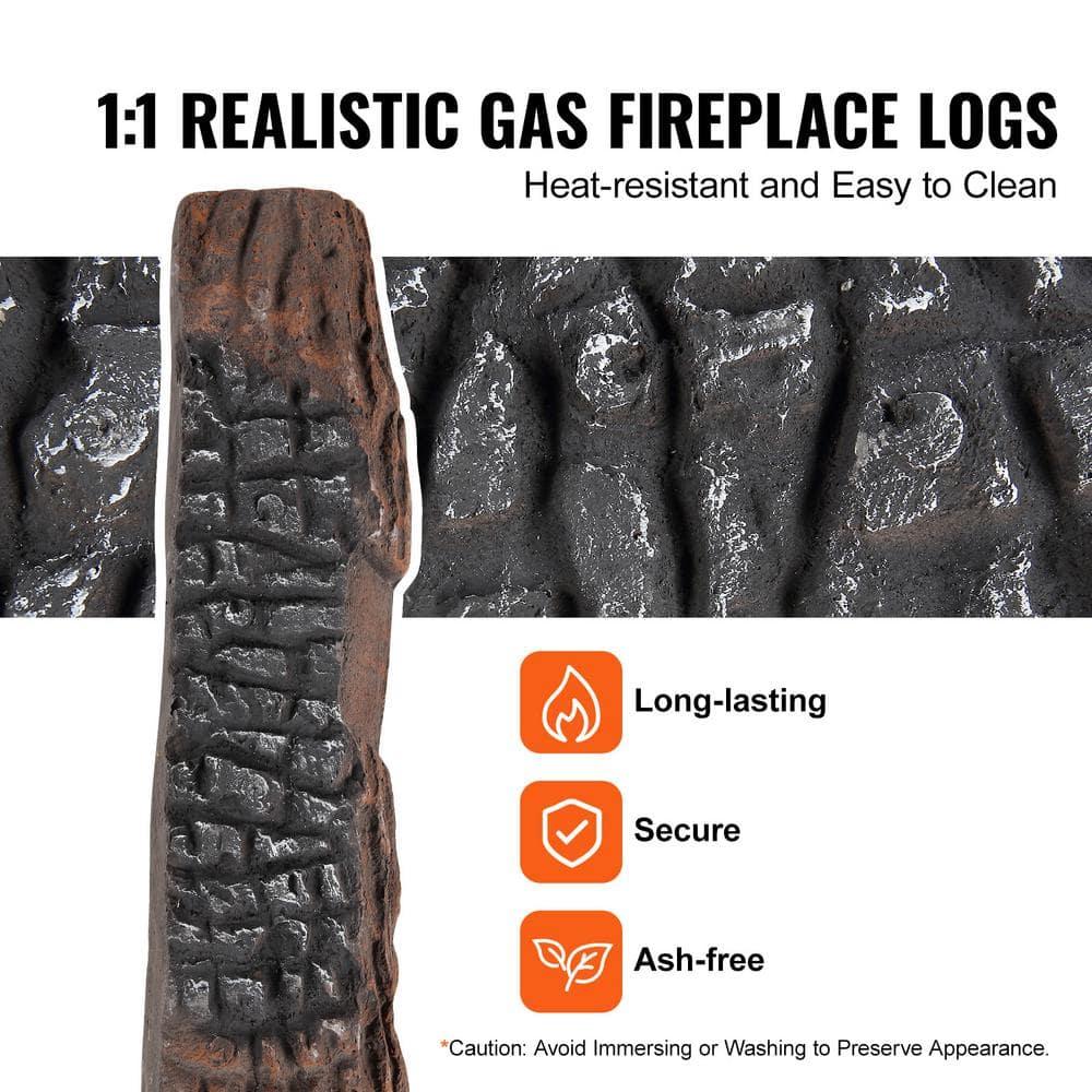 SKYSHALO 10 Piece Ceramic Fireplace Logs, Durable Decorative Logs for Gas Fireplaces, Realistic and Heat-Resistant, Ideal for Indoor and Outdoor Firebowls, Easily Stackable