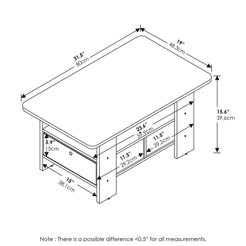 Furinno Andrey Coffee Table with Bin Drawer, White/Black