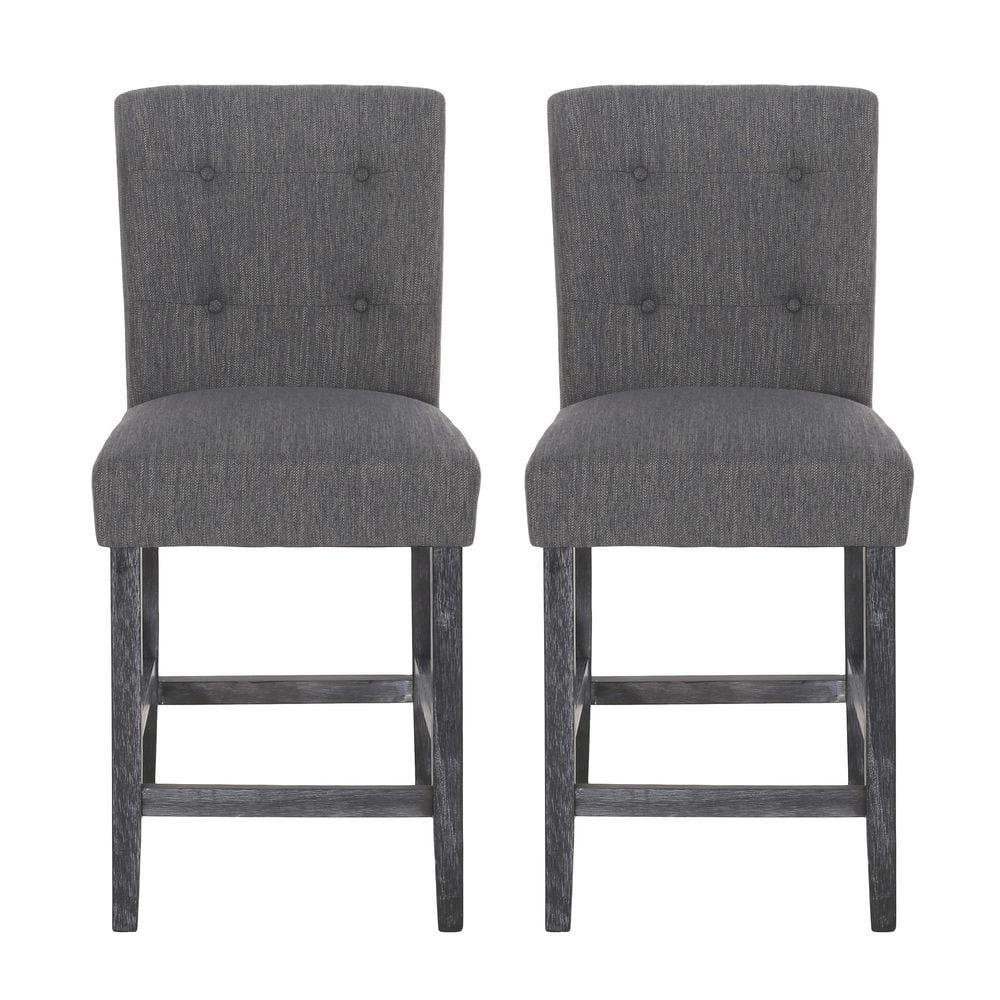 Noble House Darke Fabric Button Tufted Counter Stools, Set of 2, Charcoal and Gray