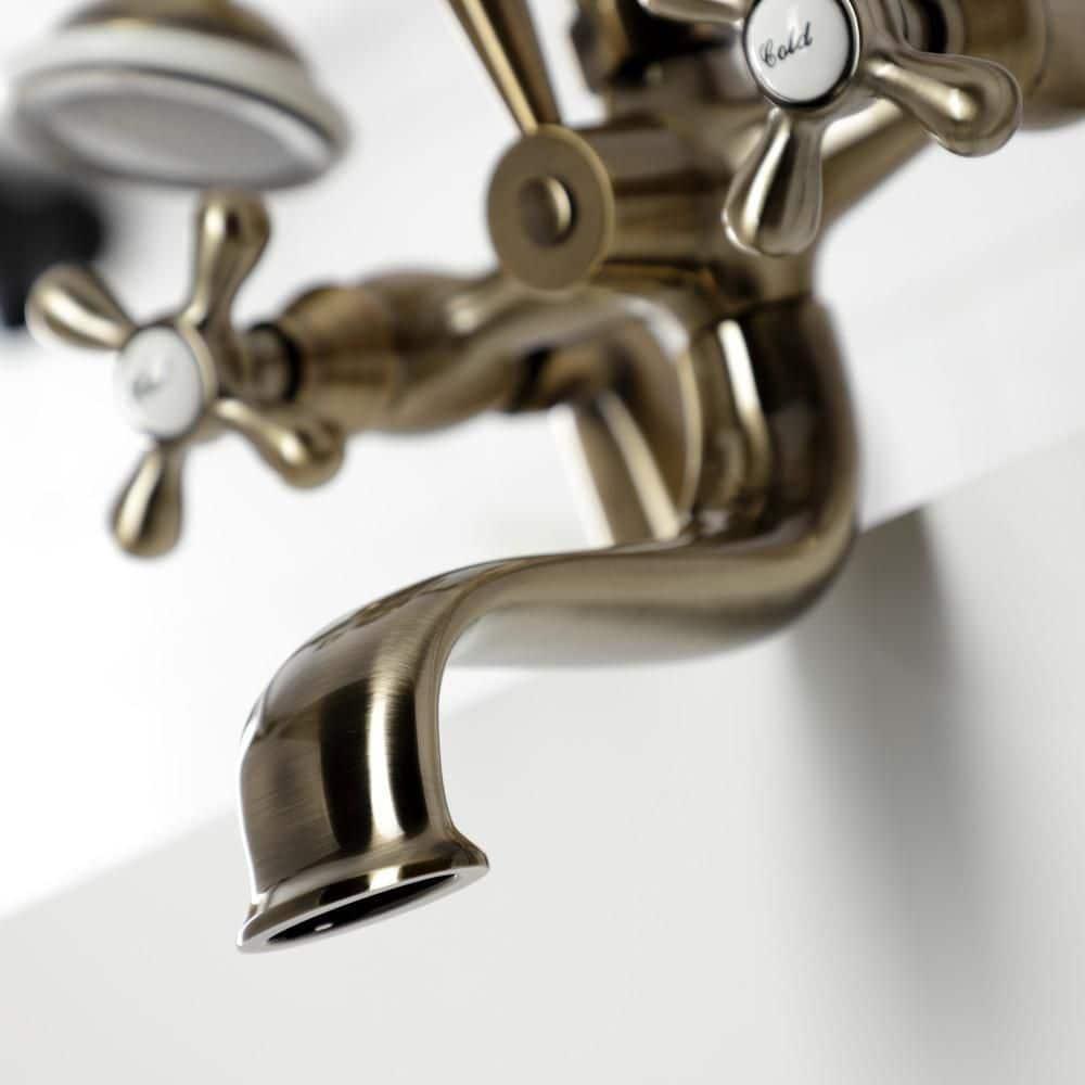 Kingston Brass Kingston Three-Handle 2-Hole Deck Mount Clawfoot Tub Faucet with Hand Shower