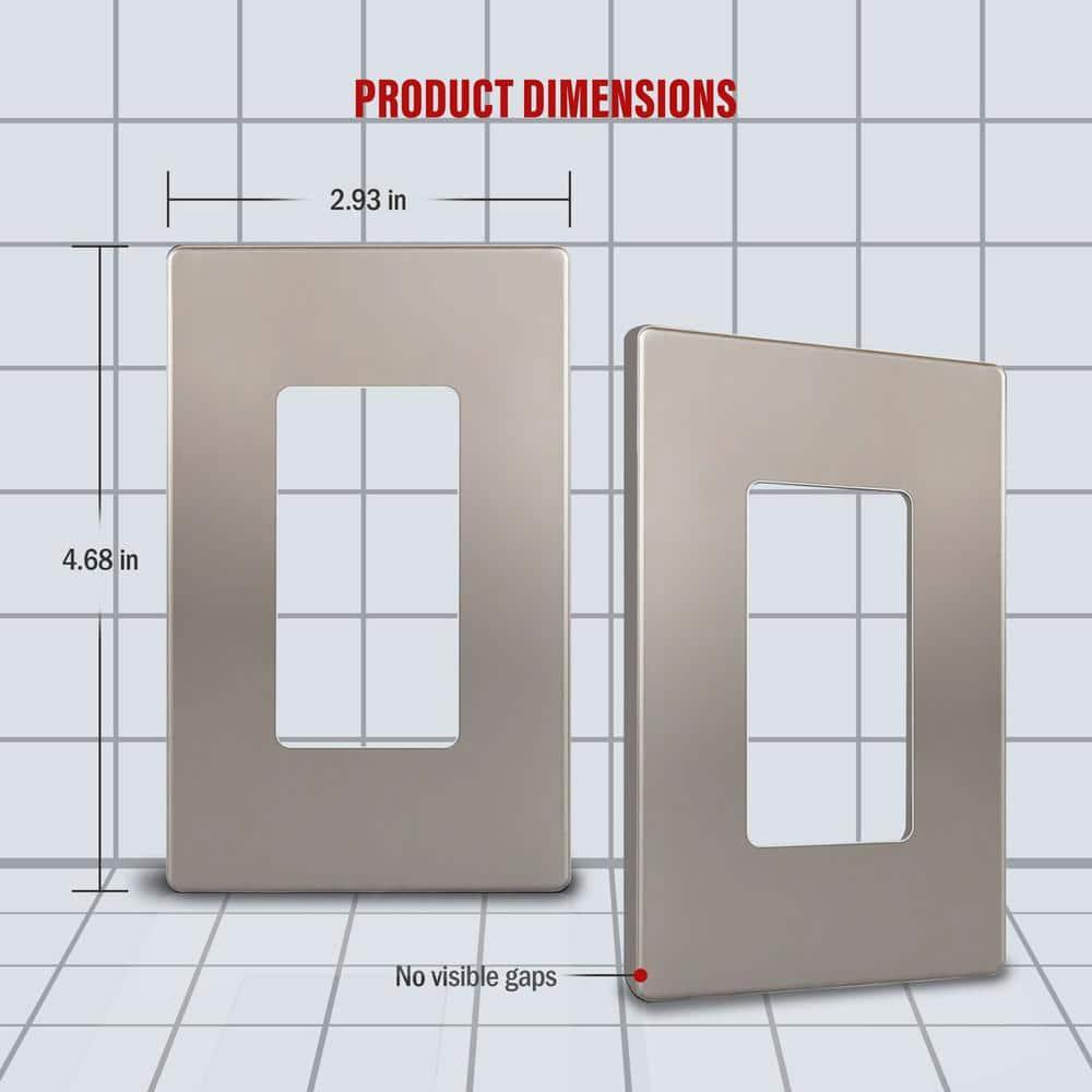 ENERLITES Elite Series Screwless Decorator Wall Plate Child Safe Outlet Cover, Size 1-Gang, Unbreakable Polycarbonate Thermoplastic, SI8831-NK, Nickel