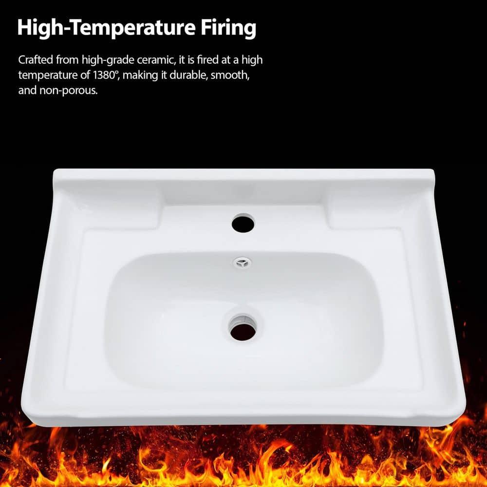 Lordear 23.75" L x 15.75" W Wall Mounted Bathroom Sink with Towel Rack White Ceramic Bathroom Wall Hung Sink LBS2315GP