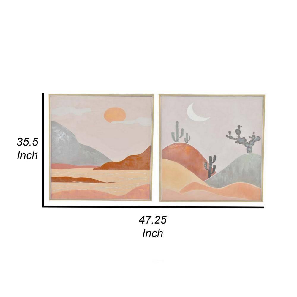 36 x 47 Decorative Framed Wall Art Print Set of 2, Day and Night, Brown