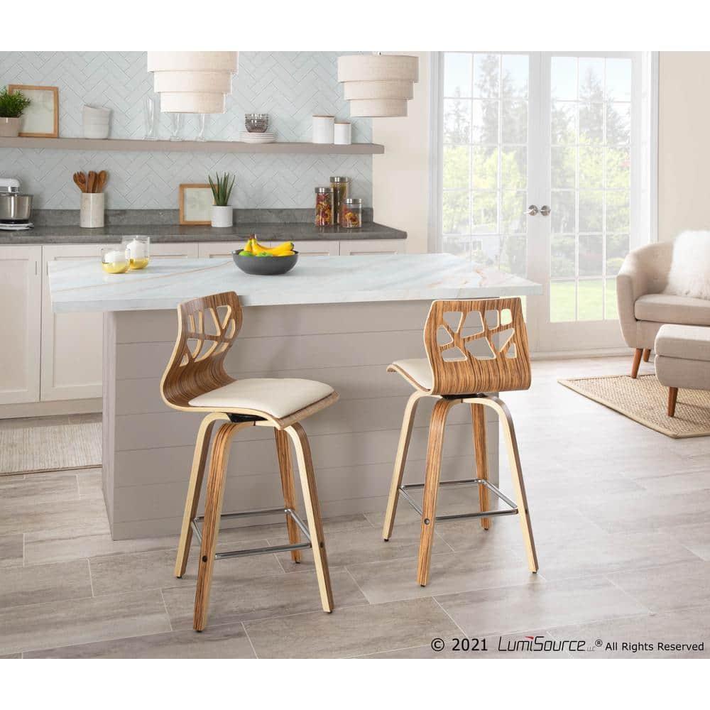 Set of 2 Folia Upholstered Counter Height Barstools Cream/Zebra - Lumisource: Wood Frame, Padded Seat, 26" Height