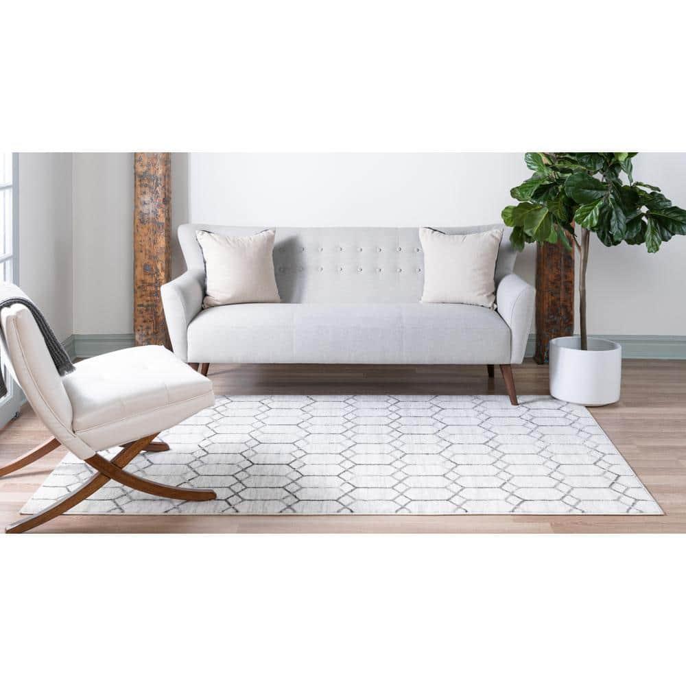 Unique Loom 7' 0 x 10' 0 White Matrix Trellis Tile Area Rug