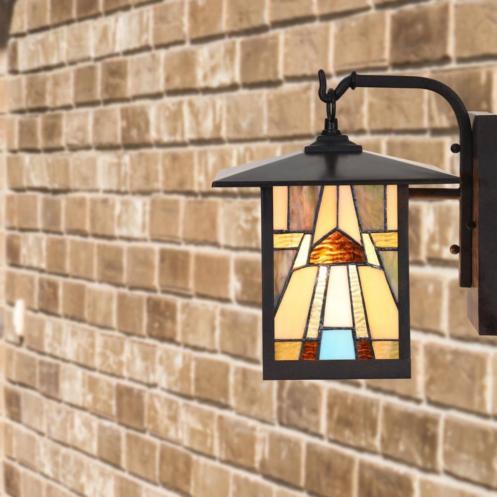 11.75" 1-Light Mona Mission Style Outdoor Wall Lantern Sconce Bronze - River of Goods: Stained Glass, ETL Listed, Weather-Resistant