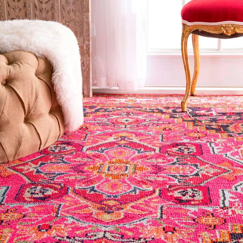 4'x6' Vintage Mackenzie Area Rug Pink - nuLOOM: Medallion Pattern, Low Pile, Indoor, Machine Made, Jute Backing