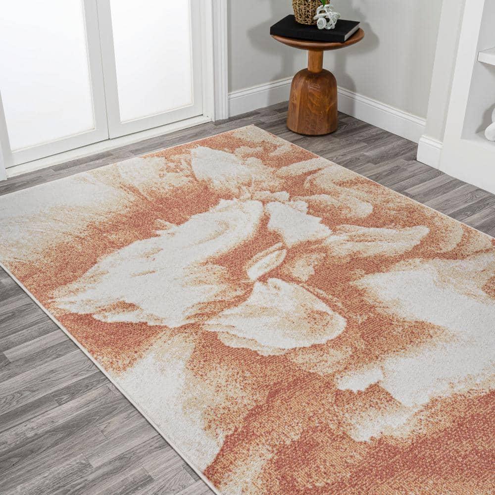 5' x 8' Petalo Abstract Two-Tone Modern Area Rug, Orange/Cream - JONATHAN Y