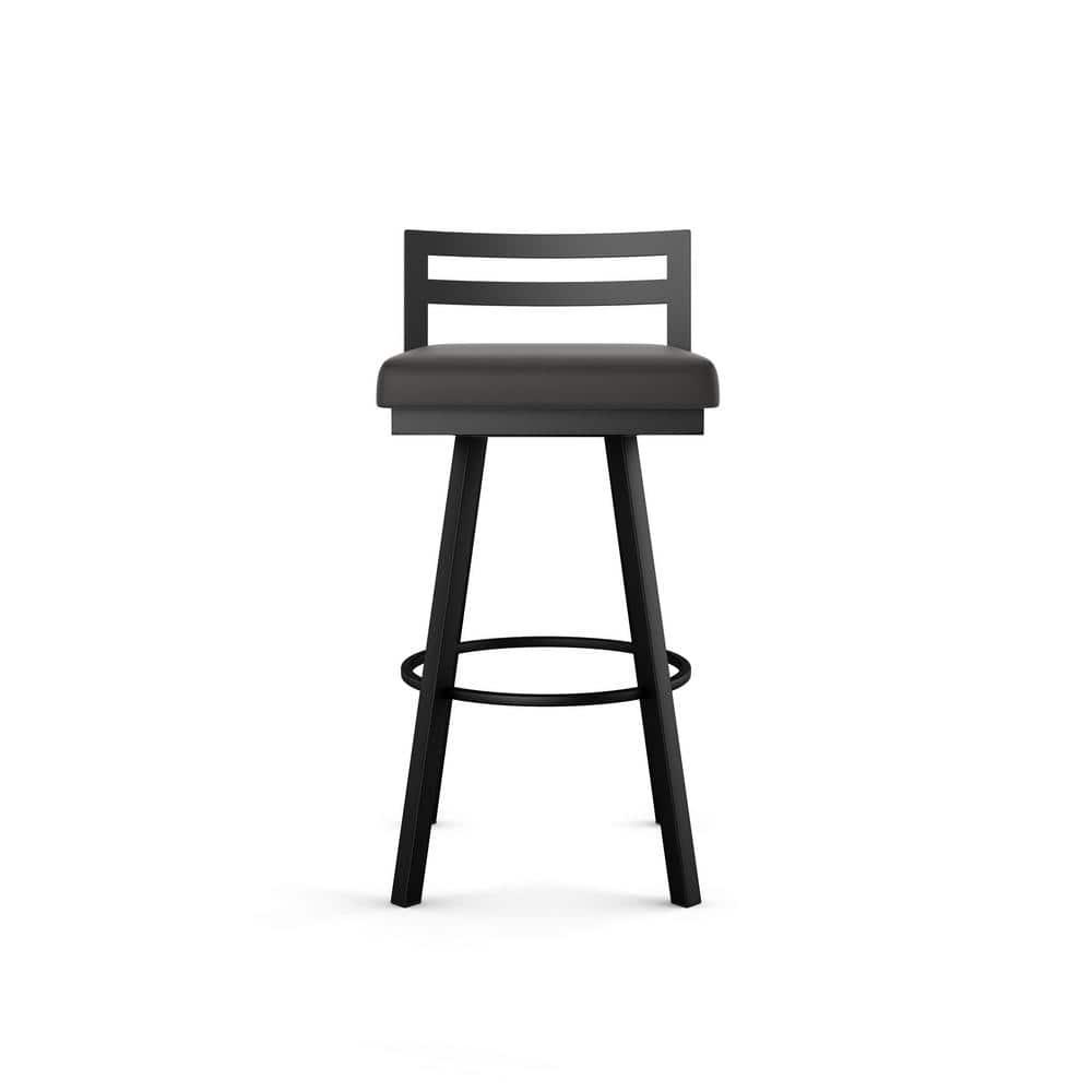Amisco Derek 30 In. Swivel Bar Stool - Black Faux Leather / Black Metal