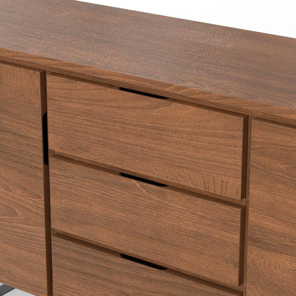 Simpli Home Lowry 60"W Solid Wood Modern Industrial 2-Door Sideboard Buffet with 3 Center Drawers