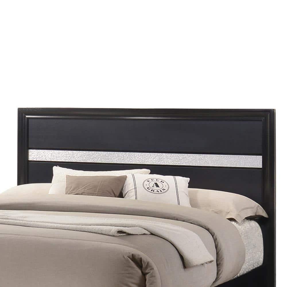Transitional 2 Drawer Wooden Queen Size Bed with Glitter Stripe Black - Saltoro Sherpi