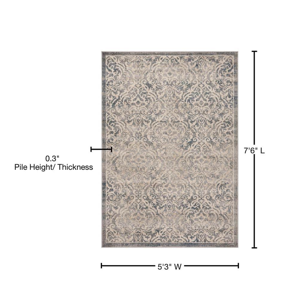 SAFAVIEH Brentwood Eliza Damask Area Rug, Light Grey/Blue, 5'3" x 7'6"