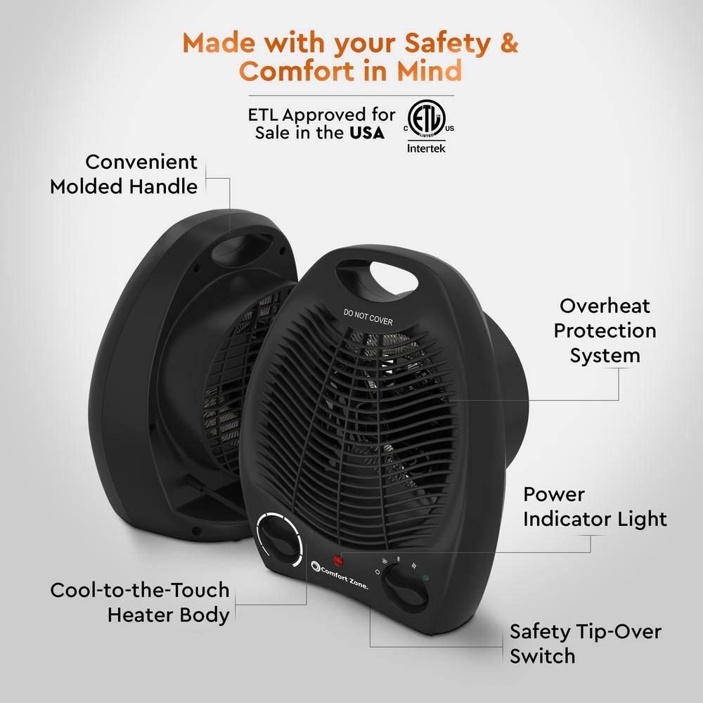 Comfort Zone Fan-Forced Portable Space Heater with Thermostat, Black