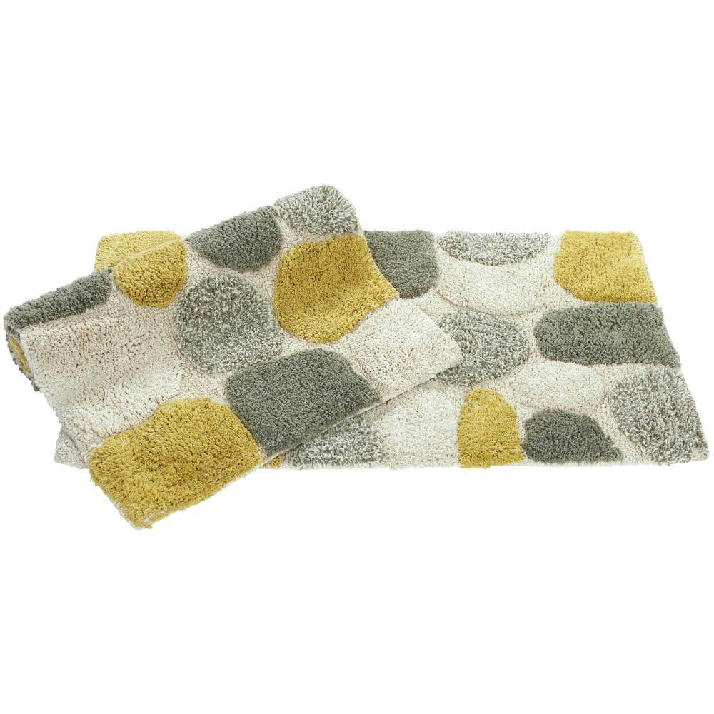 Chesapeake Plush Pebble Pattern White & Gray Polyester Bath Rug Set, 20" x 32", (2 Count)
