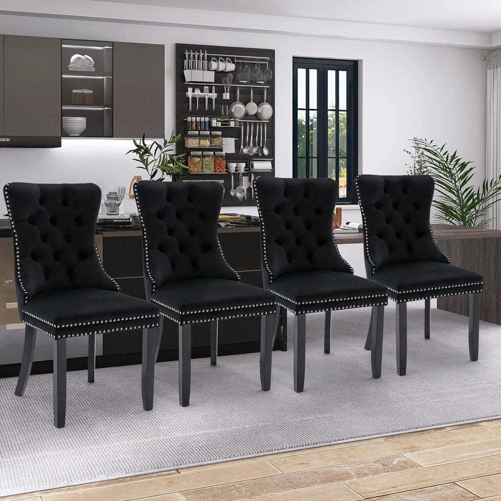 LegaHome Velvet Dining Chairs Set of 4, High-end Upholstered Button Tufted Dining Chair with Nailhead Trim and Solid Wood Legs, Modern Padded Seat Accent Chairs, Kitchen Dining Chairs Set, Blue